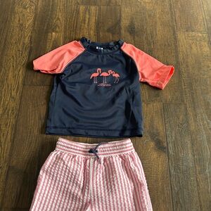 Navy and Pink Flamingo Rash Guard Set